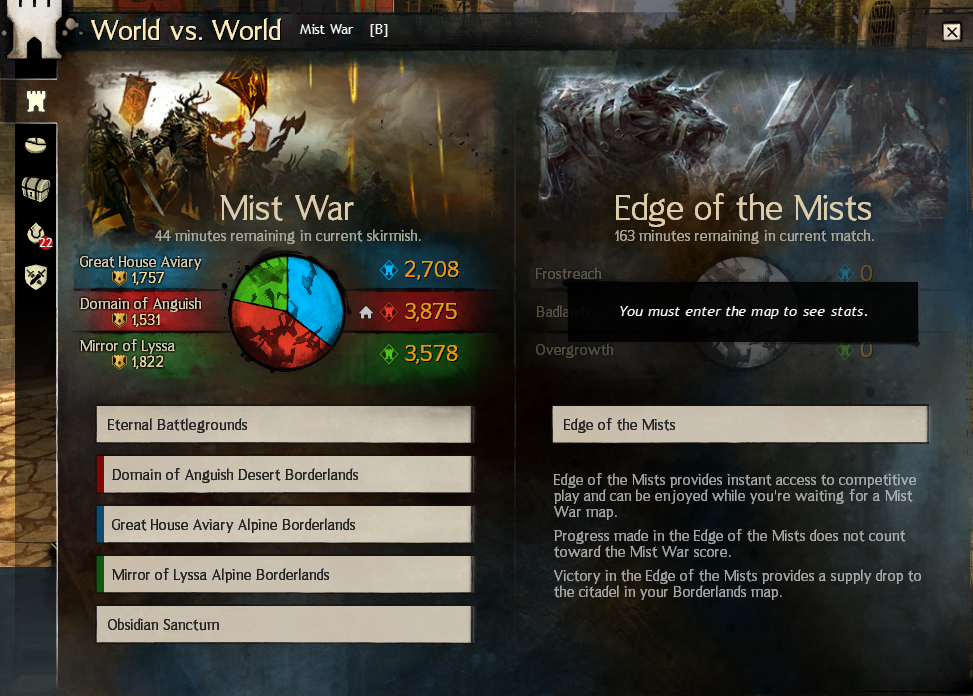 WvW Mist War panel — the main WvW interface in Guild Wars 2